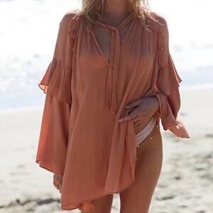 NWOT FREE PEOPLE Oversized Cattleya Tunic Ruffle Bell Sleeves Beach Summer XS